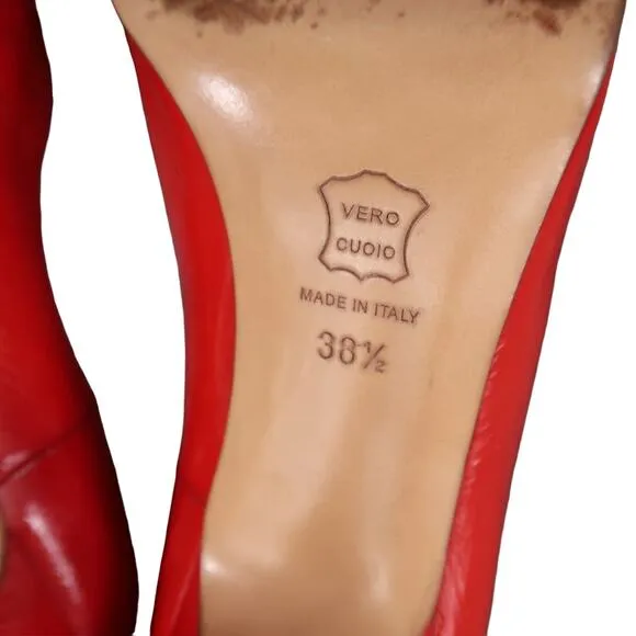 Lerre Shoes Womens 38.5 Pump Peep Toe Fashion Leather Red Stiletto Classic Retro