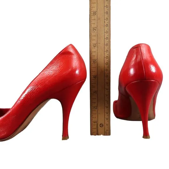 Lerre Shoes Womens 38.5 Pump Peep Toe Fashion Leather Red Stiletto Classic Retro