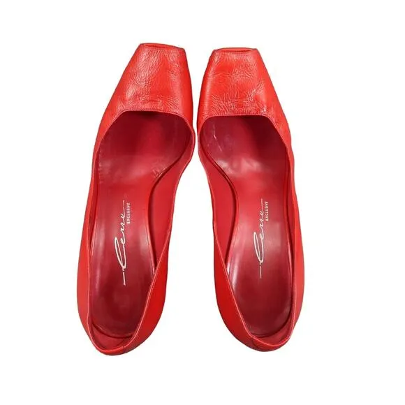 Lerre Shoes Womens 38.5 Pump Peep Toe Fashion Leather Red Stiletto Classic Retro