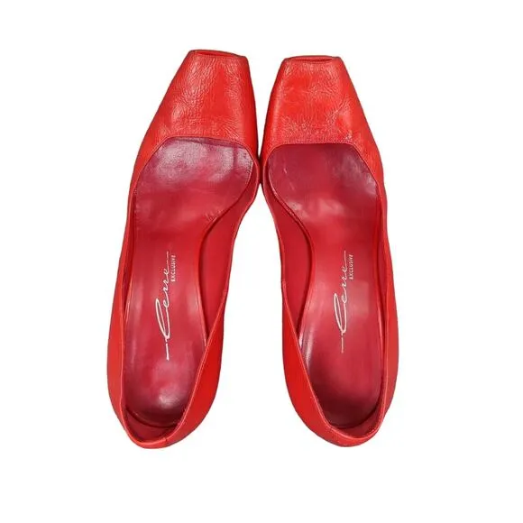 Lerre Shoes Womens 38.5 Pump Peep Toe Fashion Leather Red Stiletto Classic Retro
