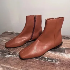 Linea Paolo Brown Leather Zip Up Ankle Boots Women Size 4.5