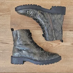 Linea Paulo Snakeskin Print Lace Up Combat Boots / size 6