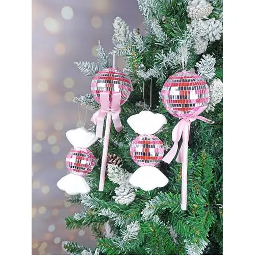 Little Surprise Box 2 Pcs Medium Size Shiny Disco Themed Christmas Tree Ornaments Set | Shiny Hanging Holiday Balls for Christmas Trees & Home Festive Decorations
