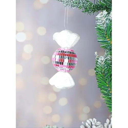 Little Surprise Box 2 Pcs Medium Size Shiny Disco Themed Christmas Tree Ornaments Set | Shiny Hanging Holiday Balls for Christmas Trees & Home Festive Decorations