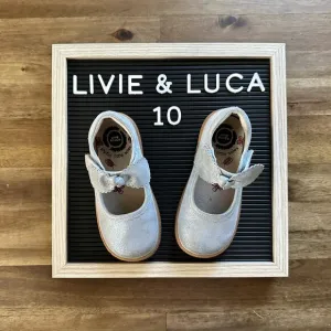 Livie &amp; Luca Knotty Light Blue Shimmer Suede Leather Mary Jane Bow Shoes 10