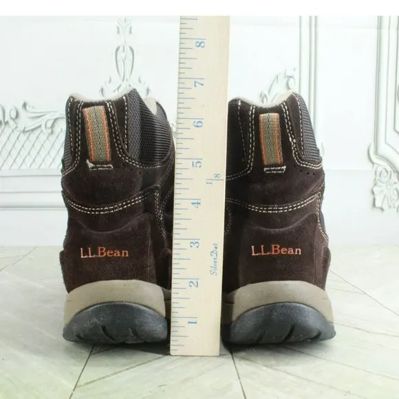 LL Bean Brown Suede Hook &amp; Loop Waterproof Insulated Hiking Boots Size 9 M