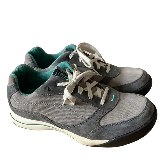 LL BEAN Women's Suede Leather Oxford Hiking Trail Gray Shoes Size 8M 296…