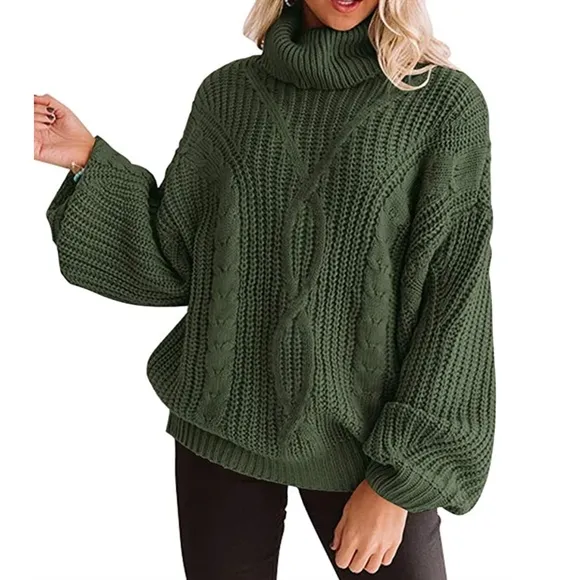 Long Sleeve Turtleneck Chunky Knit Loose Oversized Sweater Pullover Jumper Tops