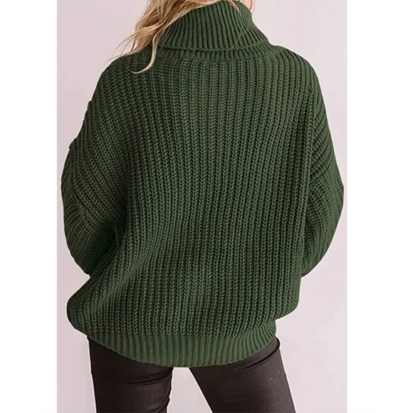 Long Sleeve Turtleneck Chunky Knit Loose Oversized Sweater Pullover Jumper Tops