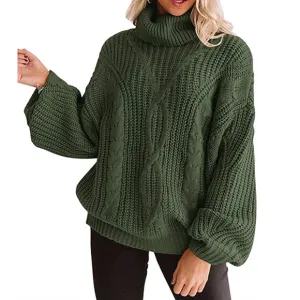 Long Sleeve Turtleneck Chunky Knit Loose Oversized Sweater Pullover Jumper Tops