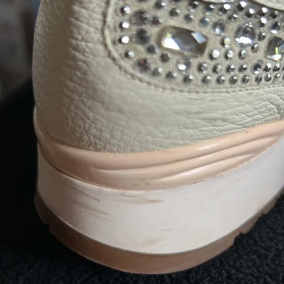 Loriblu Italian Leather Ivory Sparkle Sneakers with Crystal Embellishment 9.5