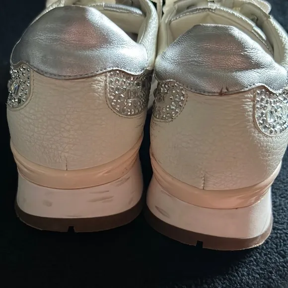 Loriblu Italian Leather Ivory Sparkle Sneakers with Crystal Embellishment 9.5