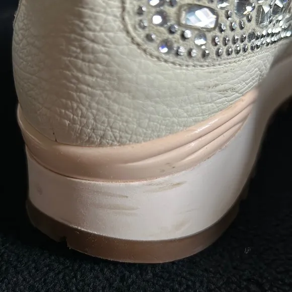 Loriblu Italian Leather Ivory Sparkle Sneakers with Crystal Embellishment 9.5