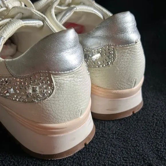 Loriblu Italian Leather Ivory Sparkle Sneakers with Crystal Embellishment 9.5