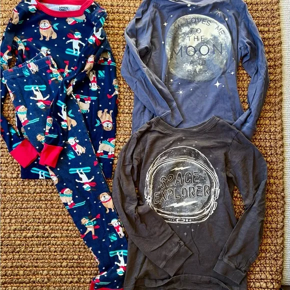 Lot of Boys Pjs Star Wars Grogu Space Carters Lands End Glow in the Dark Size 14