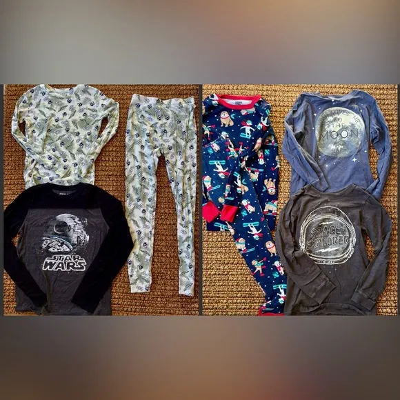 Lot of Boys Pjs Star Wars Grogu Space Carters Lands End Glow in the Dark Size 14