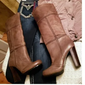Luca Stefani Luxury Leather Pull-on Boots Color Coffee Only Tried On Store New