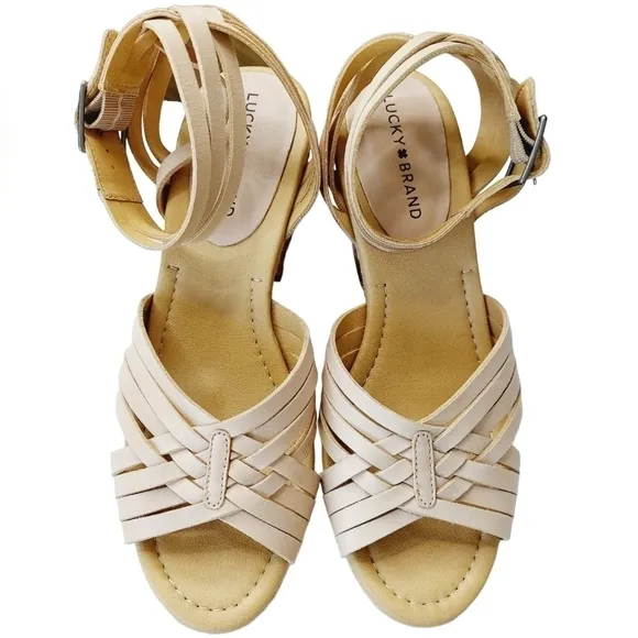 Lucky Brand Stone Crisscross Noxa Leather Ankle Strap Sandal Womens Size 8.5 NEW