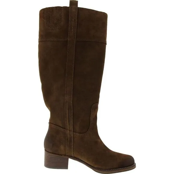 Lucky Brand Womens Hybiscus Brown Suede Wide Calf Knee-High Boots Shoes Used