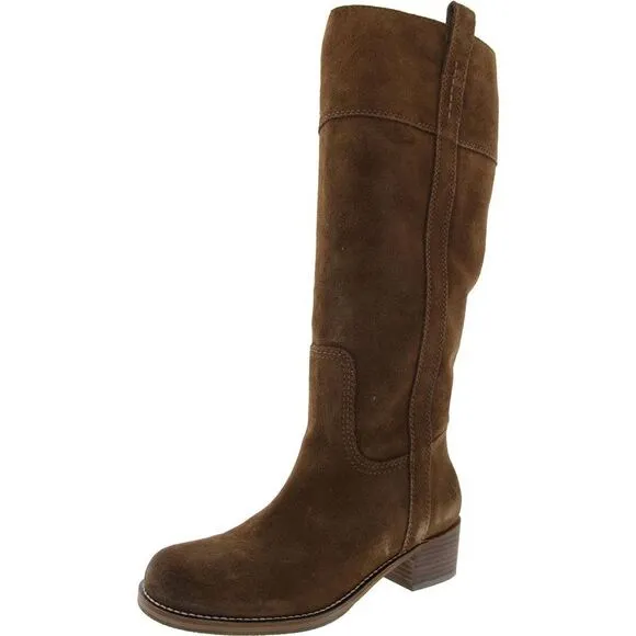 Lucky Brand Womens Hybiscus Brown Suede Wide Calf Knee-High Boots Shoes Used