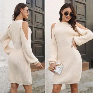 Luna Cold Shoulder Sweater Dress - Cream