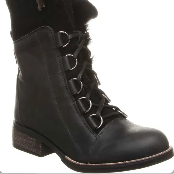 Luxe De Leon Aura LaceUp Fur Antiqued Leather Ankle Boots/Sz:8.5/NWT