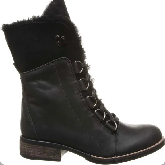 Luxe De Leon Aura LaceUp Fur Antiqued Leather Ankle Boots/Sz:8.5/NWT