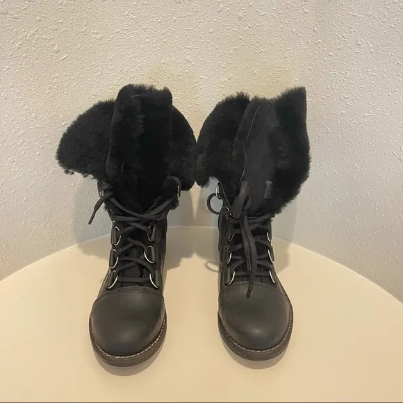 Luxe De Leon Aura LaceUp Fur Antiqued Leather Ankle Boots/Sz:8.5/NWT