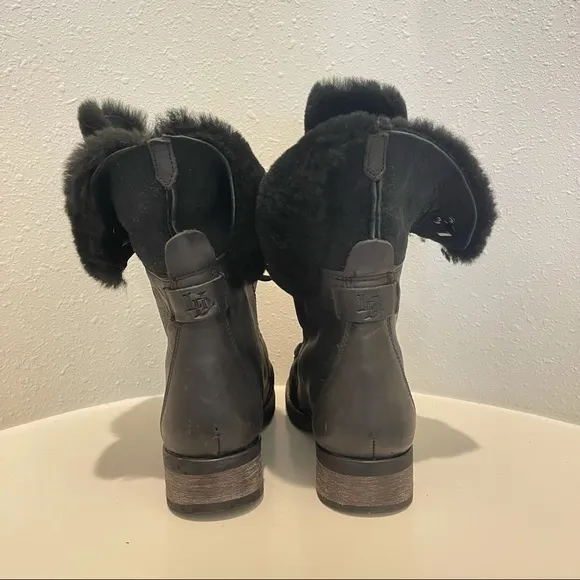 Luxe De Leon Aura LaceUp Fur Antiqued Leather Ankle Boots/Sz:8.5/NWT