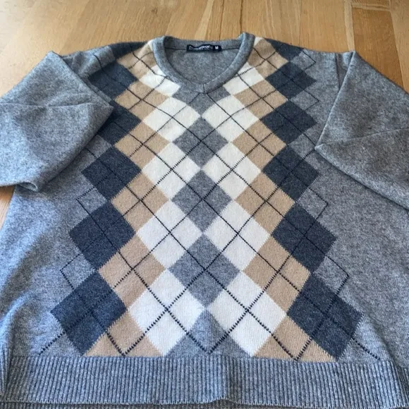 Luxury Possum Merino Wool Silk Blend Sweater NativeWorld New Zealand Argyle V