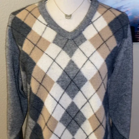 Luxury Possum Merino Wool Silk Blend Sweater NativeWorld New Zealand Argyle V
