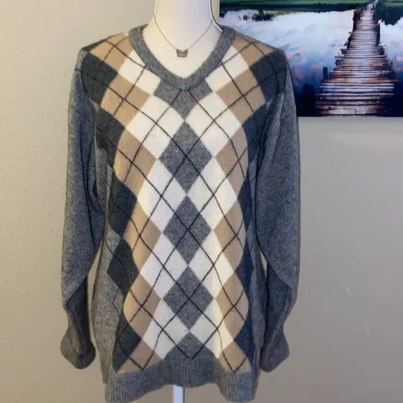Luxury Possum Merino Wool Silk Blend Sweater NativeWorld New Zealand Argyle V