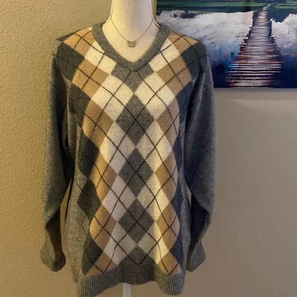 Luxury Possum Merino Wool Silk Blend Sweater NativeWorld New Zealand Argyle V