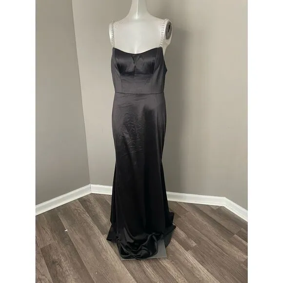 MAC DUGGAL CHARMEUSE RHINESTONE STRAP TRUMPET GOWN
