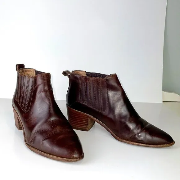 Madewell Bonham Boot Chelsea Western Ankle Bootie Cherry Wood Brown Leather Sz 8