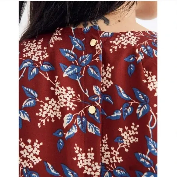 Madewell Burgundy Red Antique Floral Long Sleeve V-Neck Button-Back Shift Dress