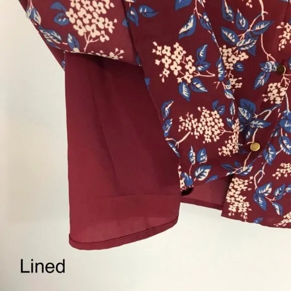Madewell Burgundy Red Antique Floral Long Sleeve V-Neck Button-Back Shift Dress