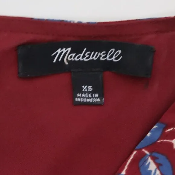 Madewell Burgundy Red Antique Floral Long Sleeve V-Neck Button-Back Shift Dress