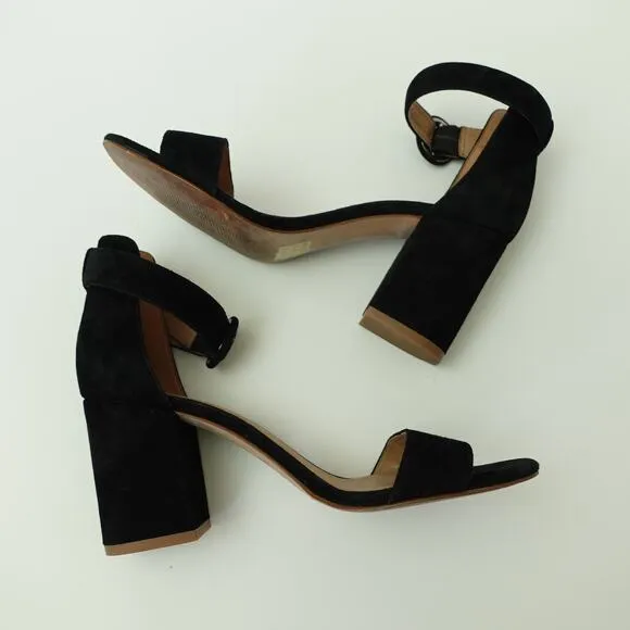 Madewell Womens The Regina Ankle-Strap Sandal Suede Leather Heels Black Size 7
