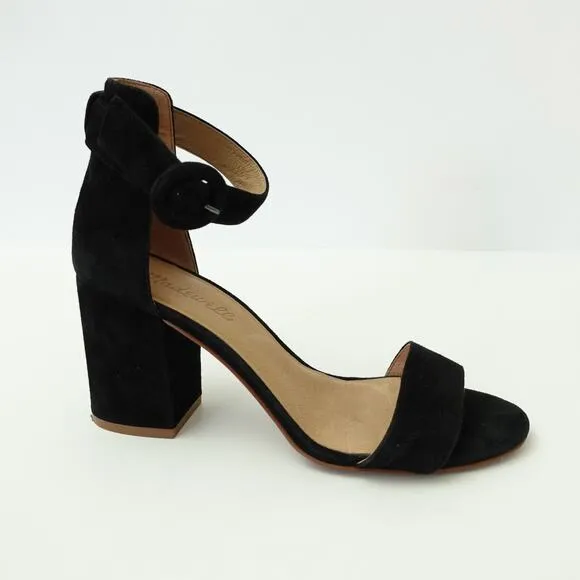 Madewell Womens The Regina Ankle-Strap Sandal Suede Leather Heels Black Size 7