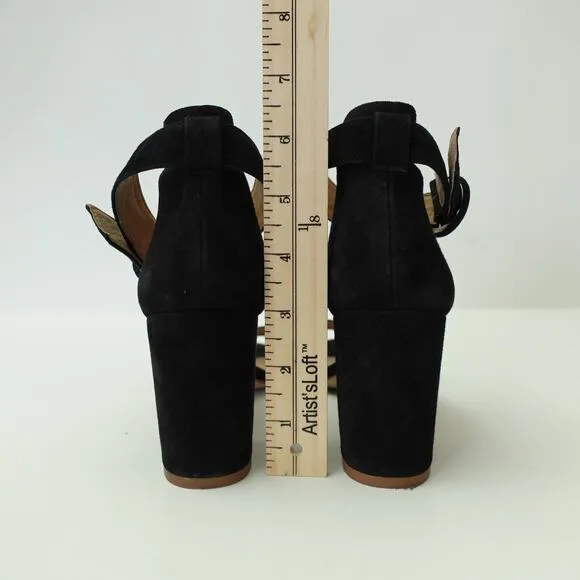 Madewell Womens The Regina Ankle-Strap Sandal Suede Leather Heels Black Size 7