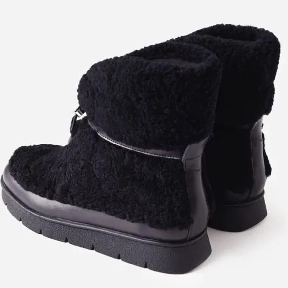 Marc Fisher Kamryn Shearling Sherpa Boots, Black, Size 7.5 NWOB
