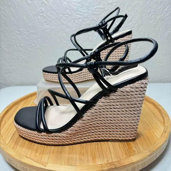 Marc Fisher Zesty Wedge Heel Sandal 7 Strappy Rope Beach Preppy Boho Resort Wear