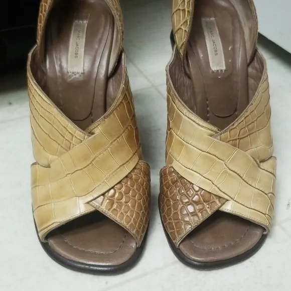 MARC JACOBS Croc High Heel Wedges Strappy Sandals