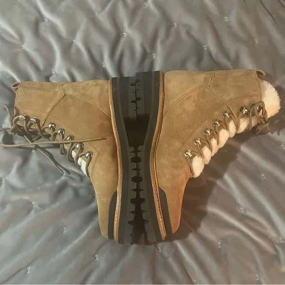 Marc Fisher LTD Izzie Genuine Shearling Lug Sole Boot Brown Suede Camel 7.5 NIB