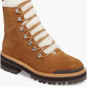 Marc Fisher LTD Izzie Genuine Shearling Lug Sole Boot Brown Suede Camel 7.5 NIB