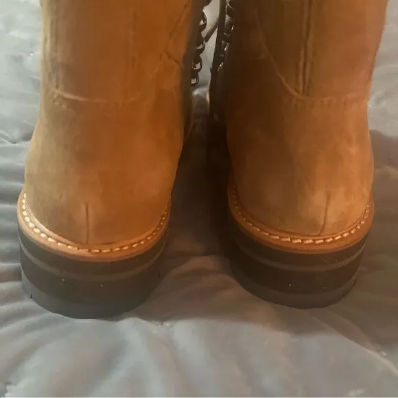 Marc Fisher LTD Izzie Genuine Shearling Lug Sole Boot Brown Suede Camel 7.5 NIB