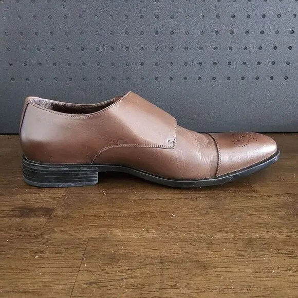 Massimo Matteo Mens Dark Brown Leather Double Strap Monk Shoes 10.5Medium