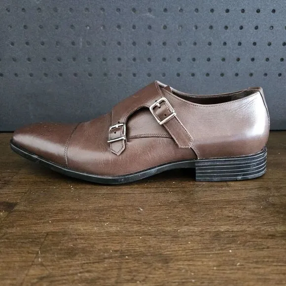 Massimo Matteo Mens Dark Brown Leather Double Strap Monk Shoes 10.5Medium