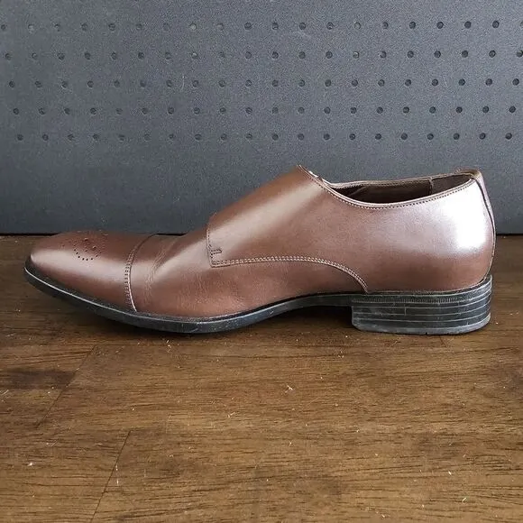 Massimo Matteo Mens Dark Brown Leather Double Strap Monk Shoes 10.5Medium